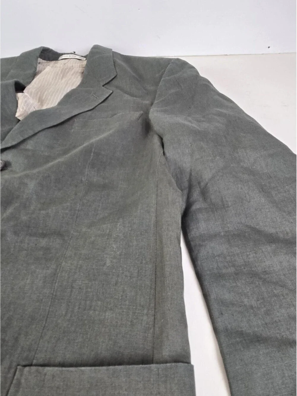 Hugo Boss BOSS Solbiati 100% Linen Blazer 42L Sage Green Sport Coat Jacket Flaws